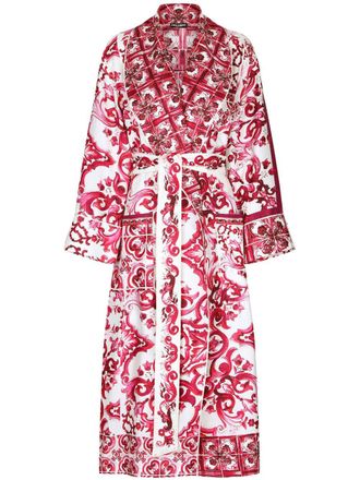 Dolce & Gabbana Maiolica-print silk coat - women - Silk - 38 - Pink