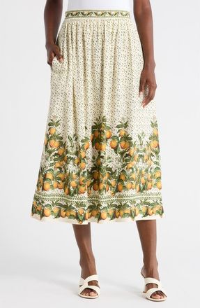 Max Studio Border Print Maxi Skirt in Cream/Orange Citrus at Nordstrom Rack, Size X-Small