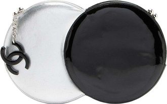 Chanel Black Calfskin Double Circle Clutch (Authentic Pre-Loved)