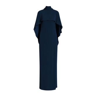 Alberta Ferretti Long Dress with Cape Detail and Back Bow - female - Alberta Ferretti - Gowns - Blue - 2XL - Dresses