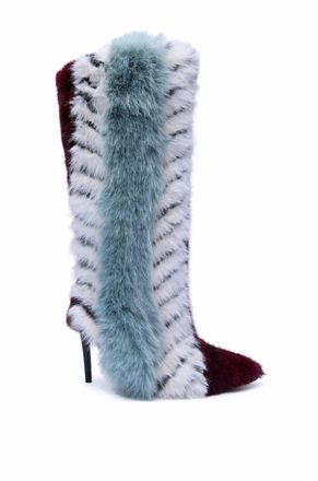 Azalea Wang Womens Fur Hidden Wedge Bootie In Briash Blue Multi