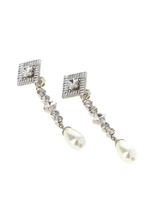 Alessandra Rich Womens Embellished Metal Earrings Crysilver Brass Glass