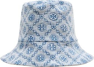Tory Burch T Monogram Denim Bucket Hat - Dames - Hoeden - Blauw - ONE Size - Denim - Accessoires