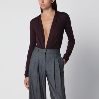 Andamane Deep neckline rouge noir stretch jersey bodysuit