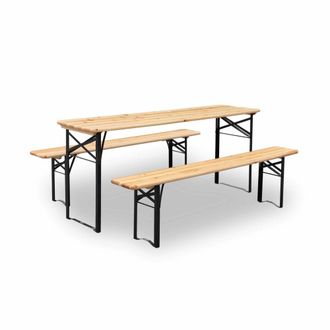 Sweeek Mesa de madera 180cm con 2 bancos
