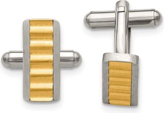 Diamond2Deal Stainless Steel Brushed and Polished Yellow IP-plated Cufflinks