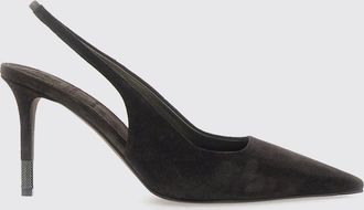 Brunello Cucinelli Suede Slingback Pumps with Monili and Stiletto Heel
