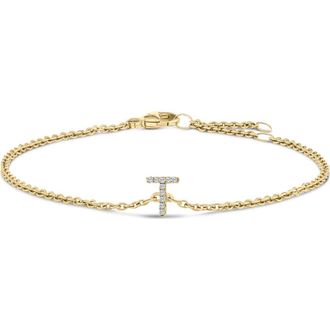 House of Brilliance 10K Gold Diamond Accent A-Z Initial Charm and Link Bracelet in Yellow | T at Nordstrom