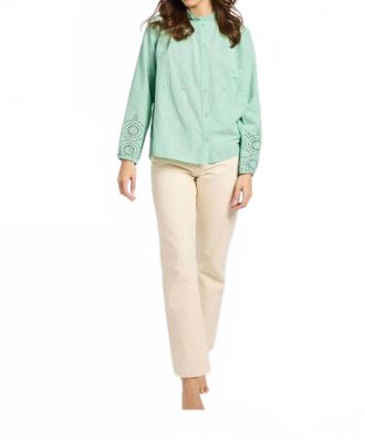Mille Francesca Classic Florian Blouse Top In Pistachio Eyelet