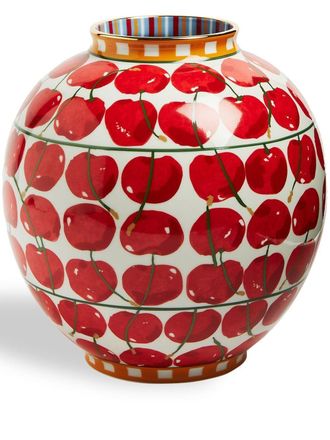 La DoubleJ Bubble Cherries Avorio-print vase - unisex - Porcelain - One Size - Red