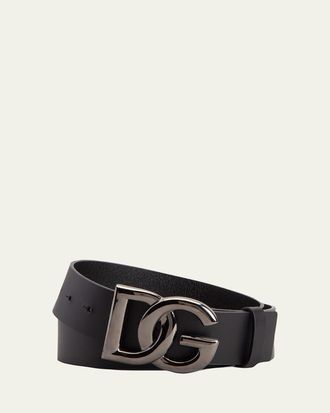 Dolce & Gabbana Mens DG-Logo Leather Buckle Belt