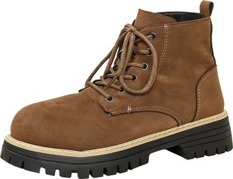 Generic Womens Ankle Boots Platform Chunky Sole Round Toe Suede Combat Style Booties Lace-Up Elegant Stylish Ladies Casual Shoes Cozy Autumn Winter size 6.5