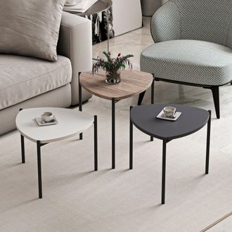 Dmora Mesita De Sal&oacute;n Carro, Set 3 Piezas, Forma Triangular, Color Tablero Marr&oacute;n, 45x45x45h Cm Negro