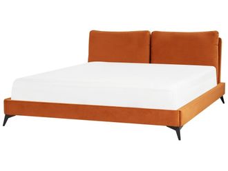 Beliani Cama matrimonial de tejido naranja 180x200