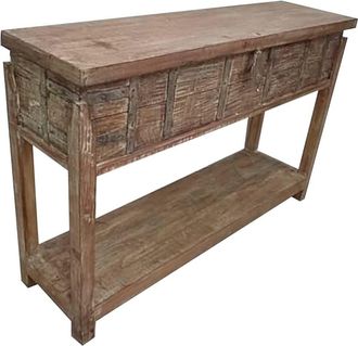 Wanderlust Deco Recibidor De Madera Acabado Artesanal Marr&oacute;n 144x39x93 Cm