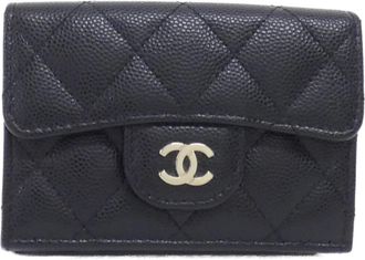 Chanel Black Grained Calfskin Wallet (Bi-Fold) (Pre-Owned)