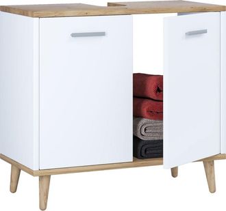 VCM Gabinete De Lavabo De Madera Vcm Gabinete De Ba&ntilde;o Dimensiones: Al. 56 X An. 60 X T. 28 Cm 2 Puertas Rotativas Grandes - Landos (blanco / Roble De Miel