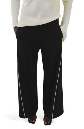 Mango Side Piped Knit Wide Leg Pants in Black at Nordstrom, Size X-Small