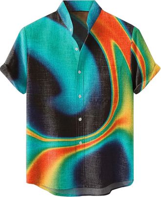 Generic Hawaiian Shirts for Men Short Sleeve Fish T-Shirts Button Up Shirt Tropical Tops with Pocket Summer Vacation Clothes Camisas De Gym para Hombre(Z32-Bl