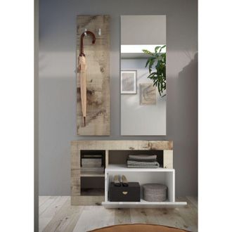 Dmora Mueble De Entrada Casalino, Espejo Incluido, Perchero, 4 Pares, 90.5x36x170h Cm Marr&oacute;n Brillante