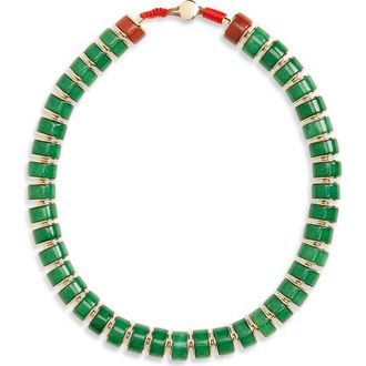 Roxanne Assoulin Semiprecious Stone Heishi Beaded Necklace in Gold/Green Jade at Nordstrom