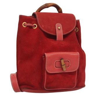 Gucci Vintage Bamboo Suede Red Suede Backpack Bag (Pre-Owned)