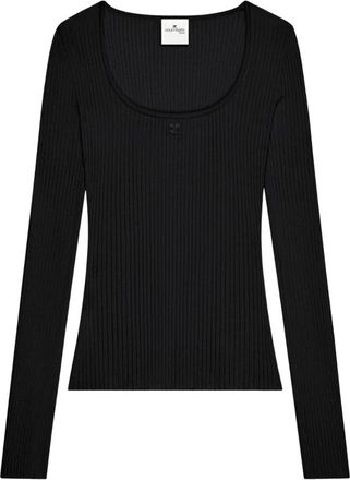 Courr&egrave;ges Heritage Rib Knit Top - Dames - Ronde hals truien - Zwart - M - Truien & Vesten