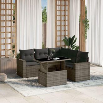 vidaXL Vidaxl - Set De Muebles De Jard&iacute;n 6 Pzas Y Cojines Rat&aacute;n Sint&eacute;tico Gris
