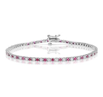 The Diamond Store Ruby and 1ct Lab Diamond Tennis Bracelet in 9K White Gold