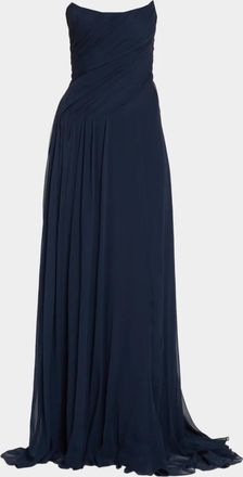 Monique Lhuillier Strapless Draped Silk Chiffon A-Line Gown
