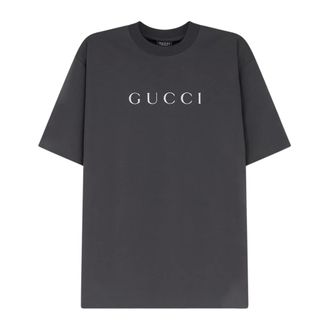Gucci Tops, Dames, Grijs, S, Katoen, T-shirt met glitterprint en ronde hals