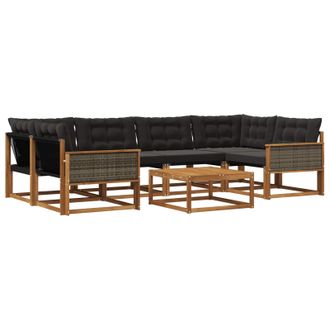 vidaXL Conjunto De Sof&aacute;s De Exterior Con Coj&iacute;n 7 Pcs Natural Y Negro Vidaxl