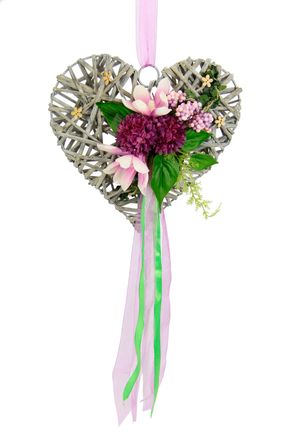 I.GE.A. Kunstkranz »Herz aus Holz mit künstlichen Magnolien Beeren und Schleife zum Hängen« Hängende Kranz Kränze Türkranz Wandkranz romantische Dekoration