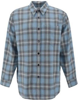 Ami Blue Virgin Wool Pattern Mens Shirt