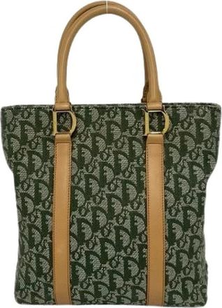Dior Pre-owned Trotter Canvas Leren Handtas - Dames - Vintage Shopper - Groen - ONE Size - Leer - Vintage