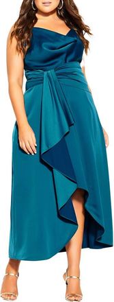 City Chic Simplicity Cowl Neck Satin Midi Dress in Viridian at Nordstrom, Size Xxl