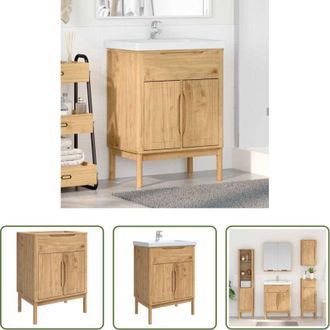 vidaXL Armadio per lavabo - Armadio per Lavabo da Bagno FLORO Cera marrone 60 x 40 x 80 cm