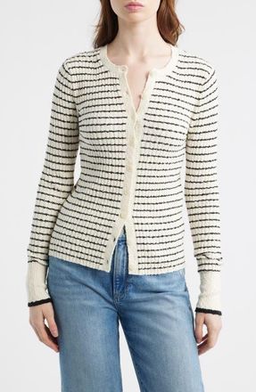 Madewell Striped Boucl&eacute; Knit Cardigan in Ivory And Black Stripe at Nordstrom, Size Xx-Small
