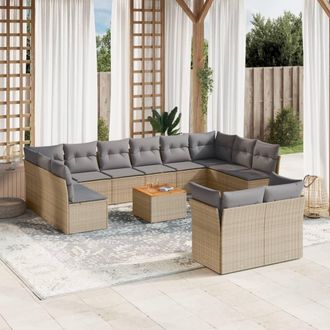 vidaXL Juego De Sof&aacute;s Jard&iacute;n Con Cojines Beige Mezcla 13 Pzas Rat&aacute;n Pe Vidaxl