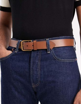 Polo Ralph Lauren Cintura in pelle color cuoio con logo-Marrone