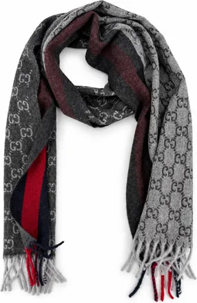 Gucci GG Monogram Cashmere & Wool Scarf - Gray
