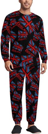 Generic England Flag Mens Pajamas Set 2 Piece Long Sleeve Sleepwear Crew Neck Loungewear Top And Bottom