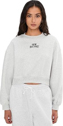 New Balance Linear Heritage Fleece Crew Womens Sweatshirt Ash Heather : 2XL, Cotton/Fleece