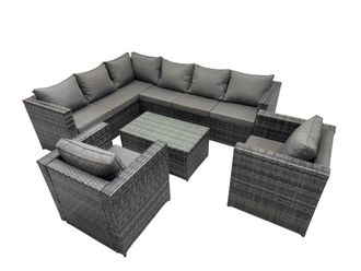 Fimous Outdoor Rattan Garden Furniture Set with 2 Chairs Dark Grey Mixed