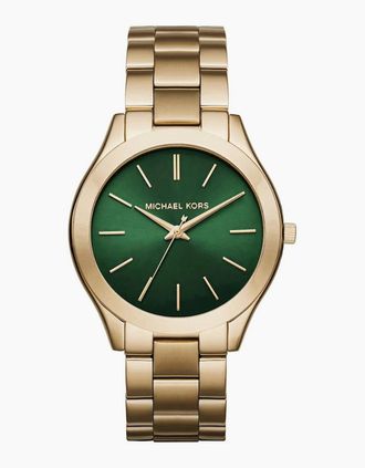 Michael Kors Womens Michael Kors MK3435 Slim Runway Green Dial Gold-Tone Ladies Watch