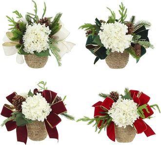 Creative Displays Inc. Set Of 4 Christmas Holiday Arrangements With Hydrangeas & Bows