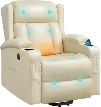Woltu Woltu Sill&oacute;n Reclinable El&eacute;ctrico De Poliuretano Sill&oacute;n Reclinable De Masaje Con Funci&oacute;n De Elevaci&oacute;n, Calefacci&oacute;n, Reposapi&eacute;s, Bolsillos Laterales, P