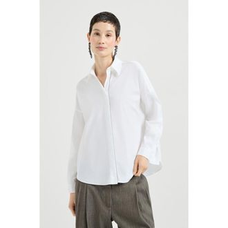 Brunello Cucinelli Stretch poplin shirt with monili in White at Nordstrom, Size Xx-Large Eu
