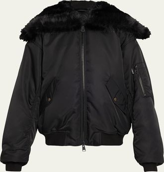Balenciaga Faux Fur Hooded Bomber Jacket