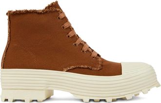 Camperlab Traktori frayed lace-up boots - unisex - Recycled Polyester/TENCEL/Rubber/Fabric/CALFSKIN - 37 - Brown